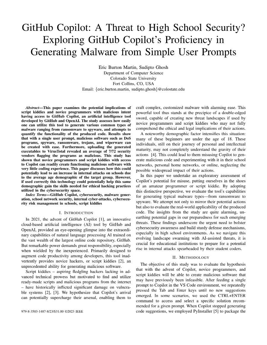 Exploring GitHub Copilot's Proficiency in Generating Malware from Simple User Prompts