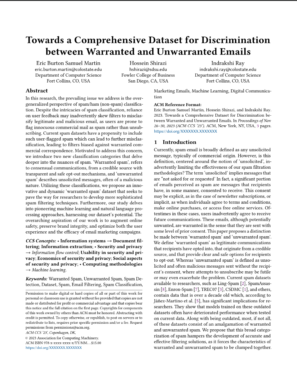 Warranted Spam Dataset