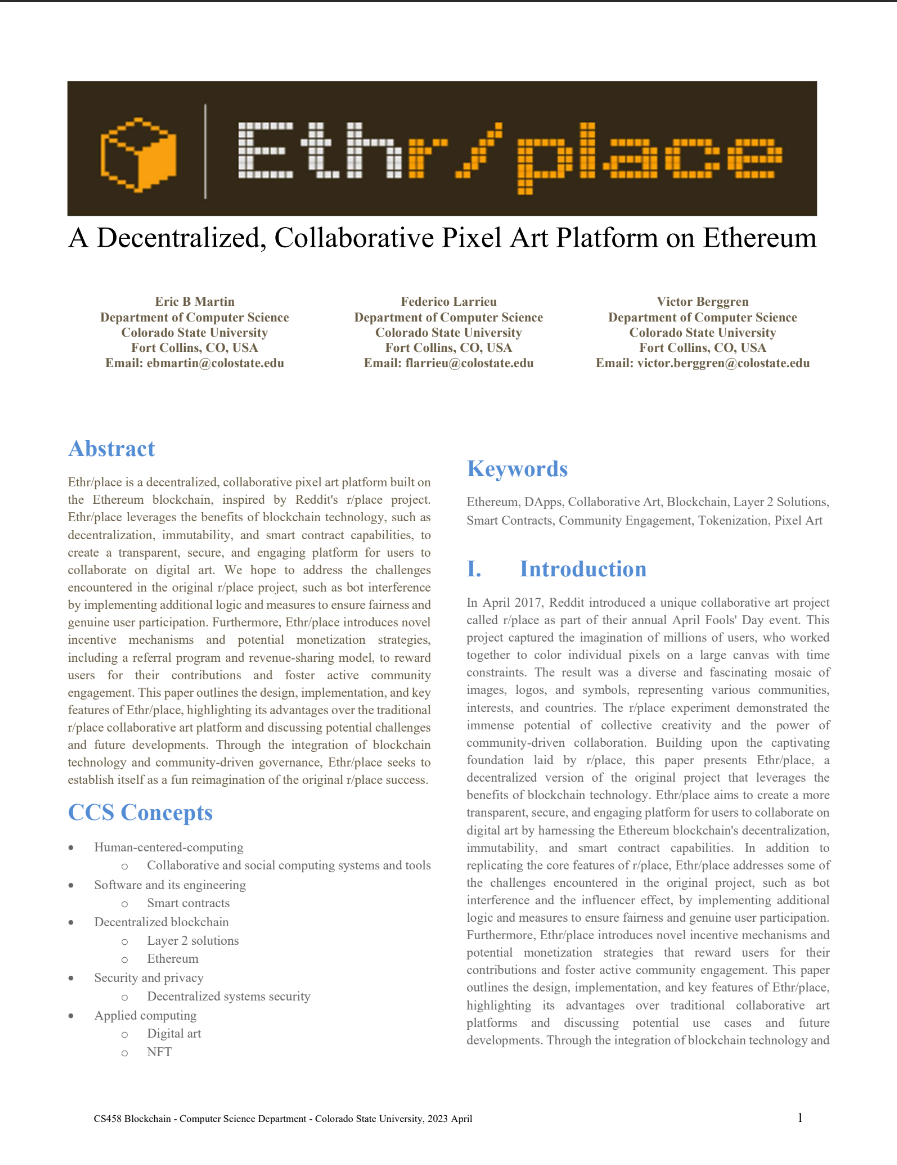 ethr/place A Decentralized, Collaborative Pixel Art Platform on Ethereum